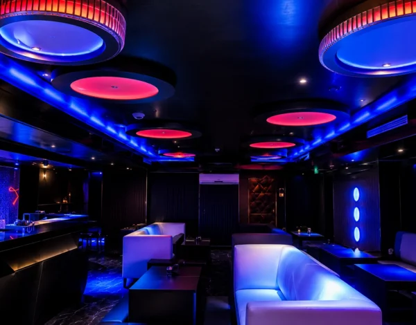 Luxury lounge interior designed by Grand Archinex featuring premium lighting, modern furniture, and contemporary hospitality design.
